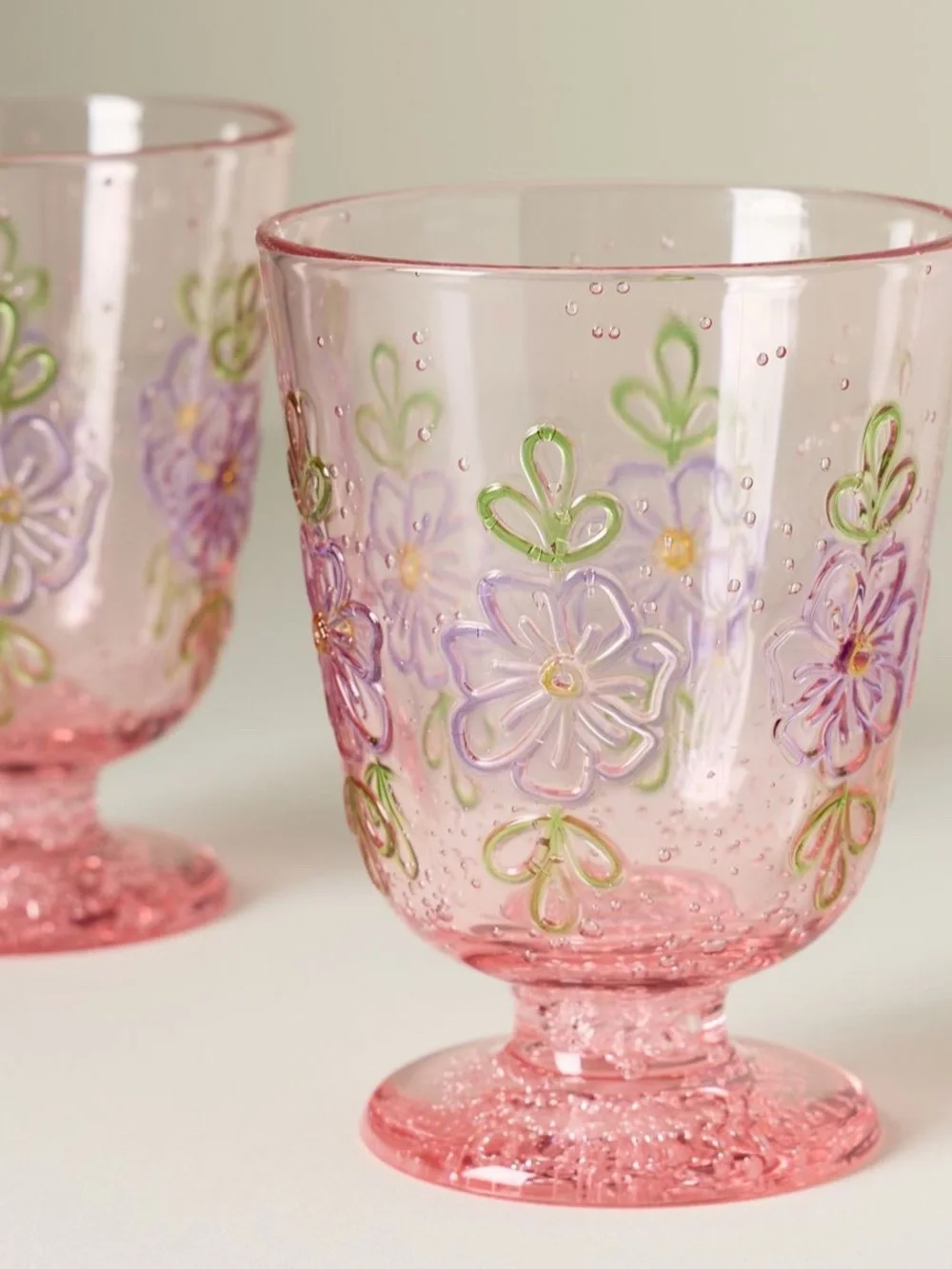 Set of 2 Anthropologie Pink Marta acrylic goblets glasses cups
